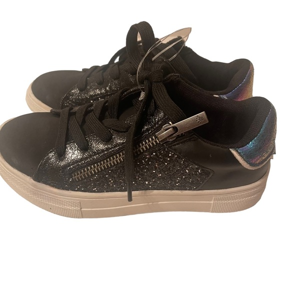 Nina Black Sparkle Front Tie up shoe laces with Size Zippered Shoes Size 1 - Picture 3 of 6